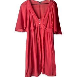 Salmon / Dark Pink Flutter Sleeve Dress